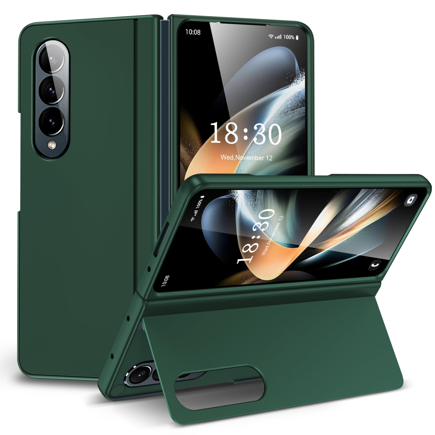 For-Samsung-Galaxy-Z-Fold4-Skin-Feel-Fold-Full-Coverage-Phone-Case-with-Holder(Green)
