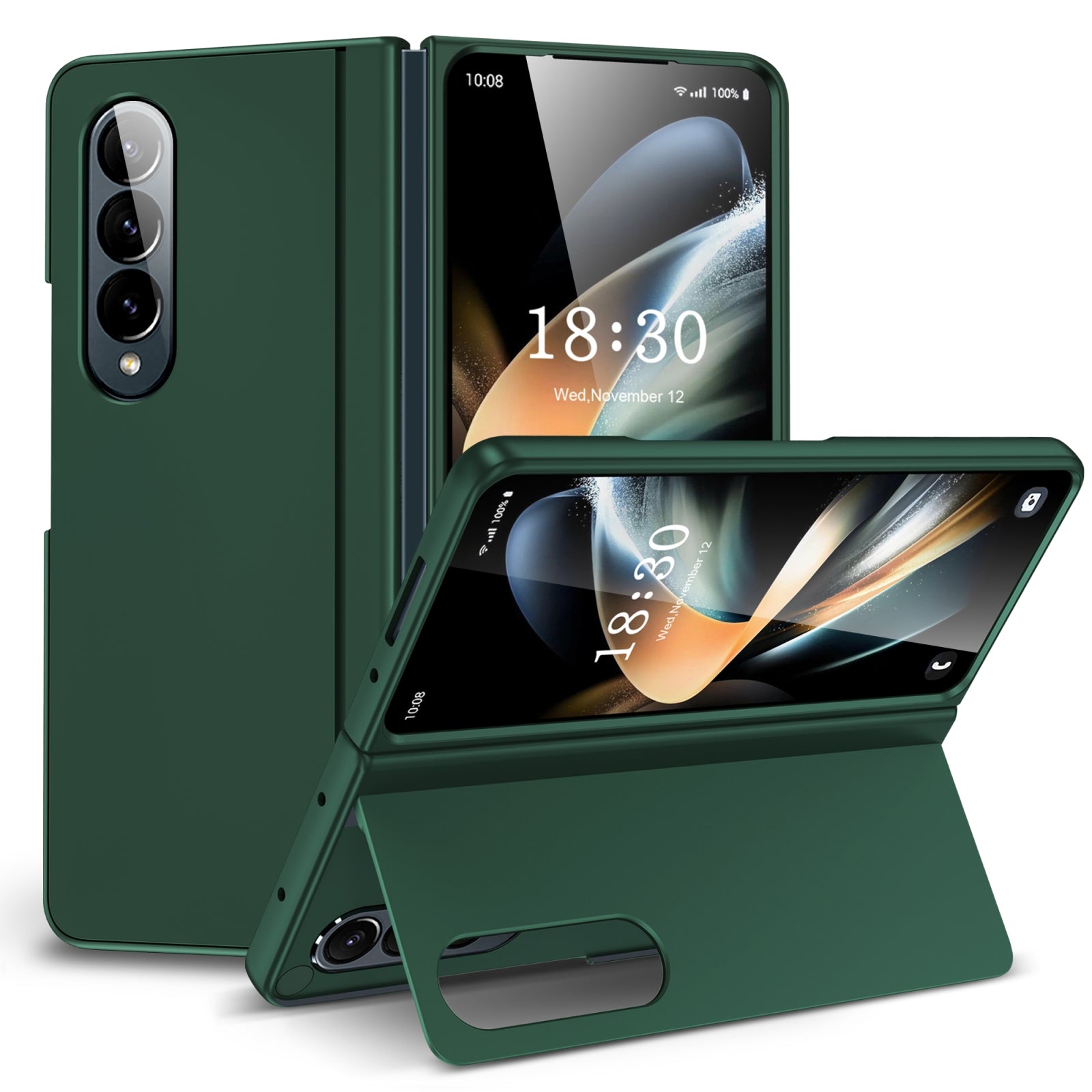 For-Samsung-Galaxy-Z-Fold4-Skin-Feel-Fold-Full-Coverage-Phone-Case-with-Holder(Green)