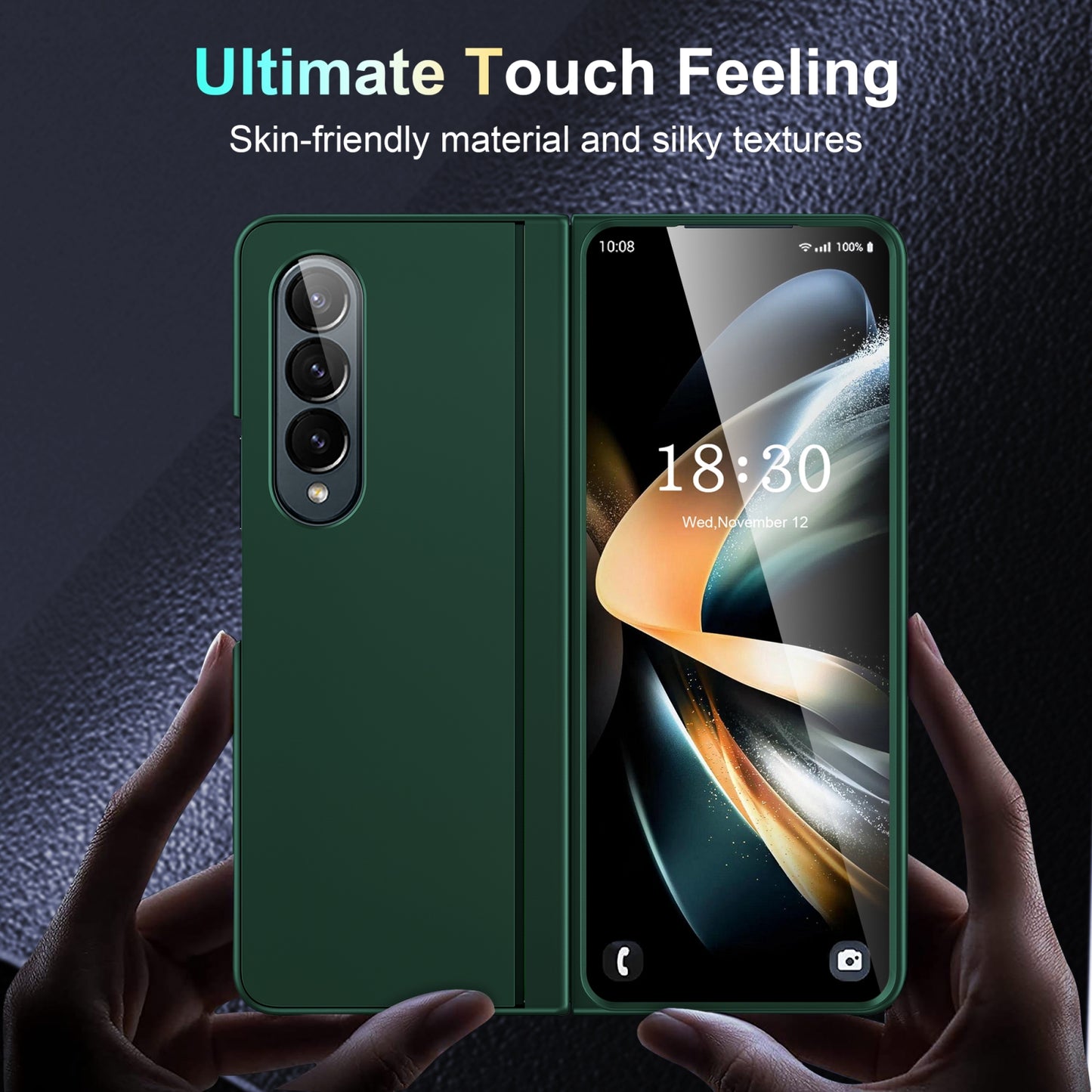 For-Samsung-Galaxy-Z-Fold4-Skin-Feel-Fold-Full-Coverage-Phone-Case-with-Holder(Green)