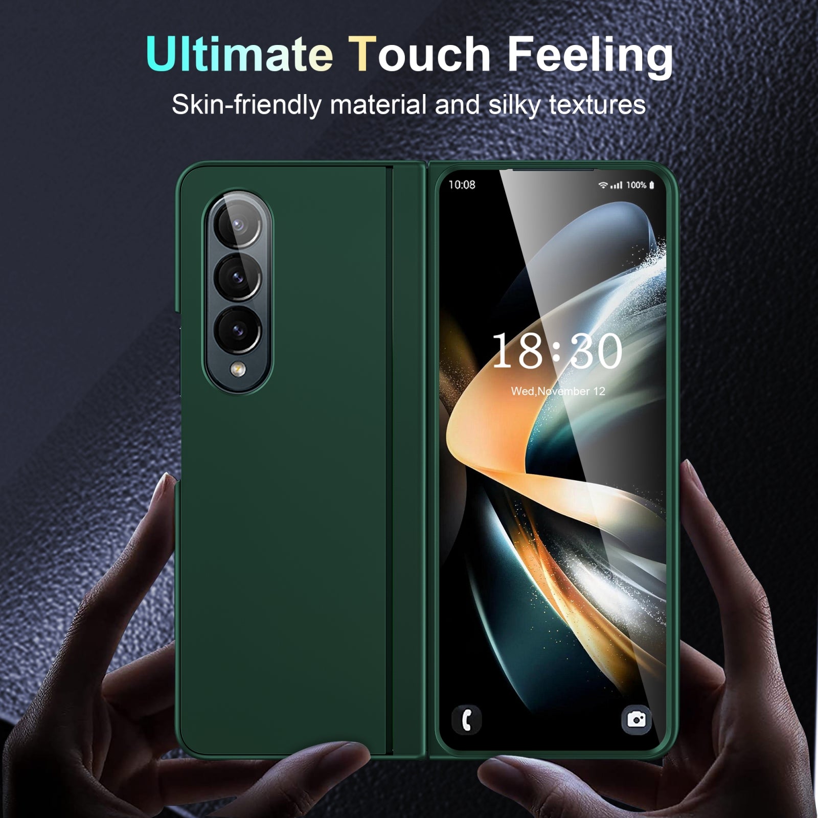 For-Samsung-Galaxy-Z-Fold4-Skin-Feel-Fold-Full-Coverage-Phone-Case-with-Holder(Green)