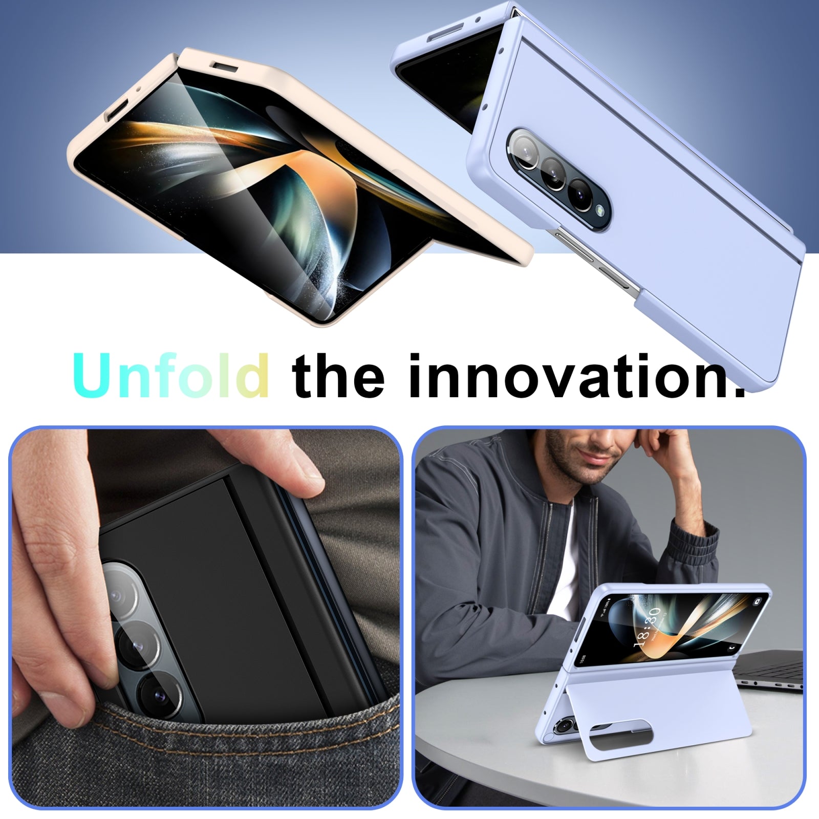 For-Samsung-Galaxy-Z-Fold4-Skin-Feel-Fold-Full-Coverage-Phone-Case-with-Holder(Green)