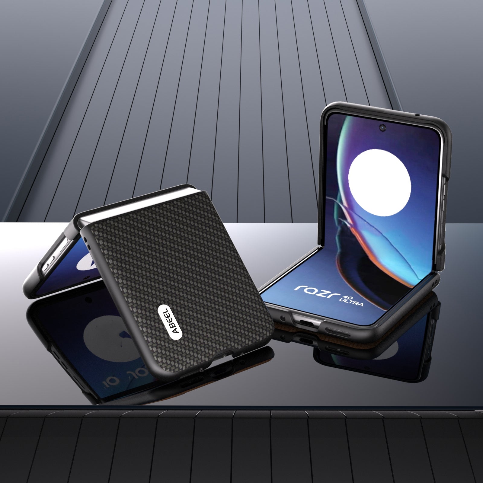 For-Motorola-Razr-40-Ultra-ABEEL-Carbon-Fiber-Texture-Protective-Phone-Case(Black)