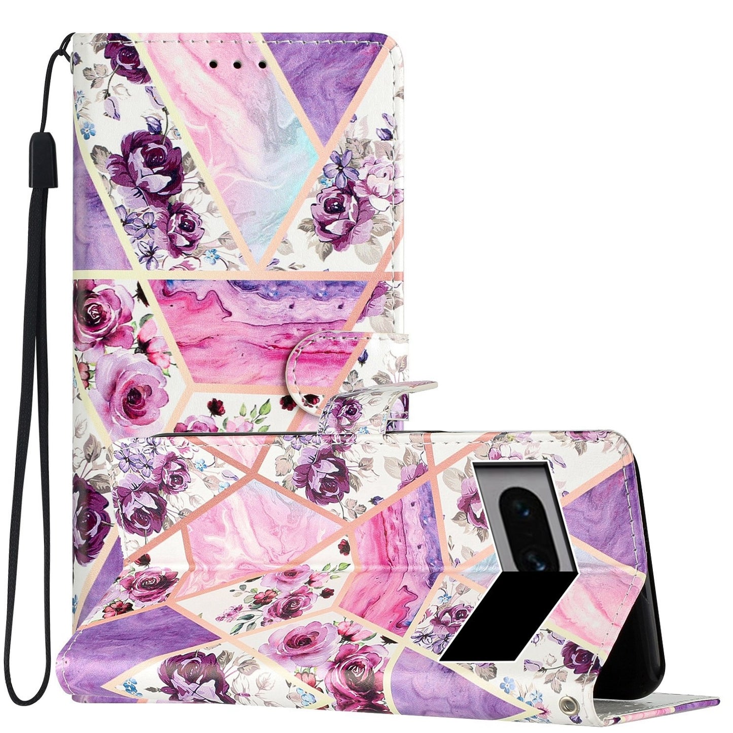For-Google-Pixel-7-Pro-Colored-Drawing-Leather-Phone-Case(Purple-Marble)