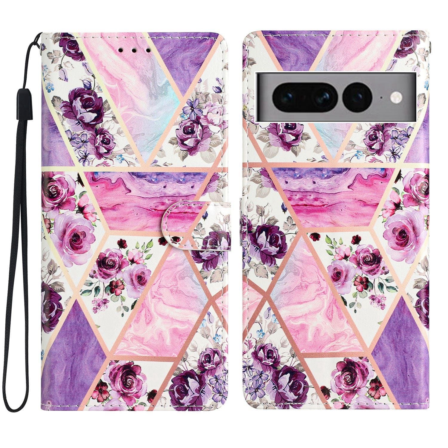 For-Google-Pixel-7-Pro-Colored-Drawing-Leather-Phone-Case(Purple-Marble)