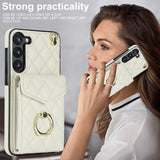 For-Samsung-Galaxy-S24-5G-Rhombic-Texture-Card-Bag-Phone-Case-with-Long-Lanyard(White)