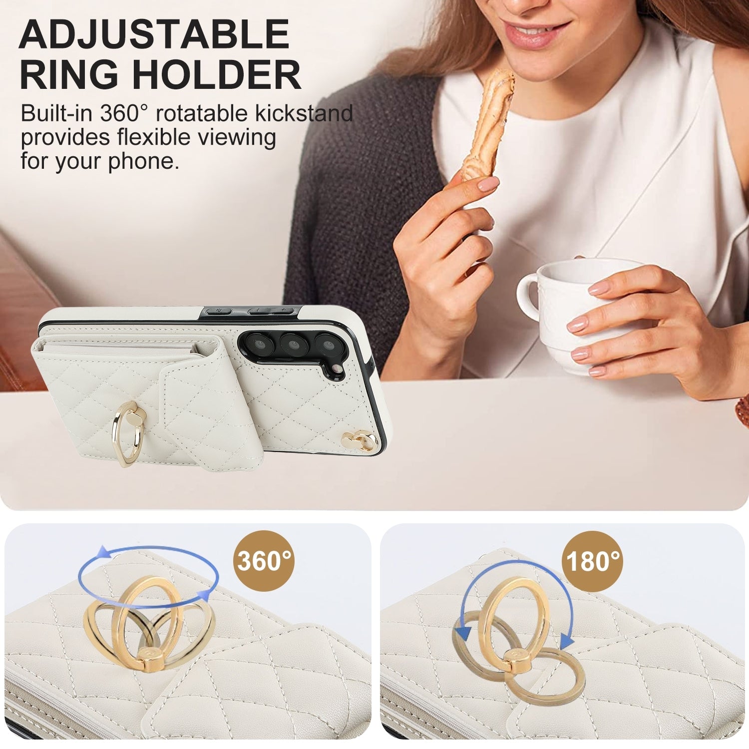 For-Samsung-Galaxy-S24-5G-Rhombic-Texture-Card-Bag-Phone-Case-with-Long-Lanyard(White)