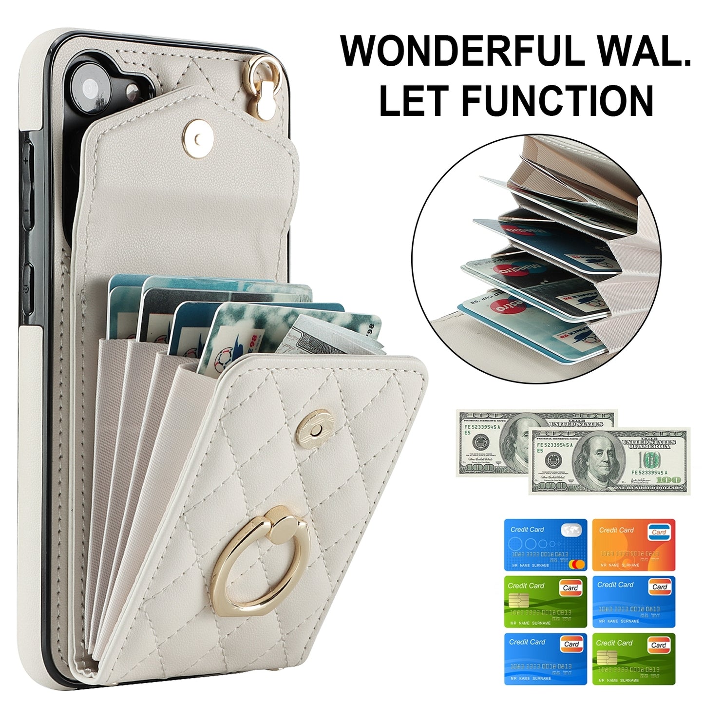 For-Samsung-Galaxy-S24-5G-Rhombic-Texture-Card-Bag-Phone-Case-with-Long-Lanyard(White)