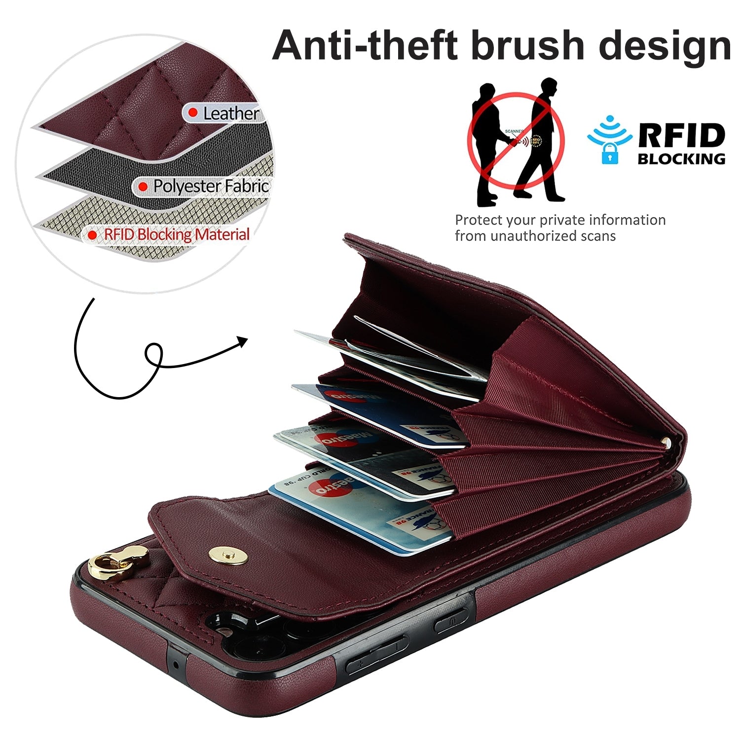 For-Samsung-Galaxy-S24-5G-Rhombic-Texture-Card-Bag-Phone-Case-with-Long-Lanyard(Wine-Red)