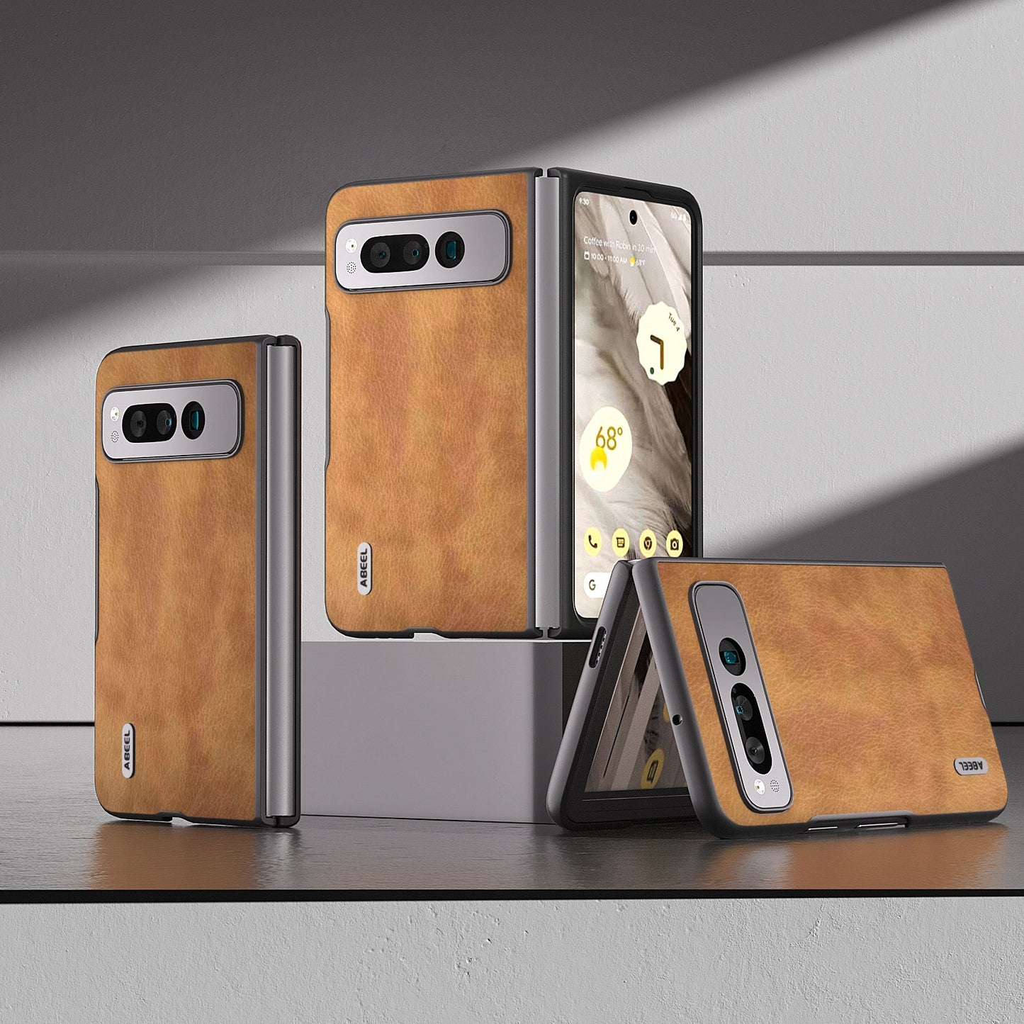 For-Google-Pixel-Fold-ABEEL-Retro-Litchi-Texture-PU-Phone-Case(Brown)