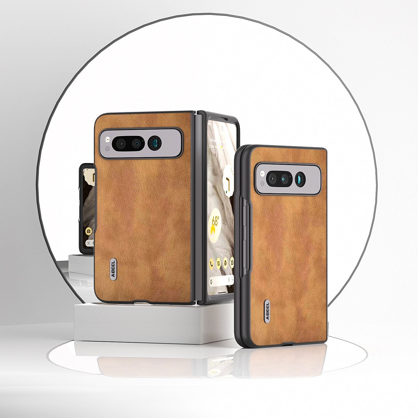 For-Google-Pixel-Fold-ABEEL-Retro-Litchi-Texture-PU-Phone-Case(Brown)