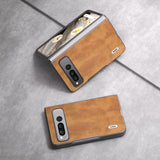 For-Google-Pixel-Fold-ABEEL-Retro-Litchi-Texture-PU-Phone-Case(Brown)