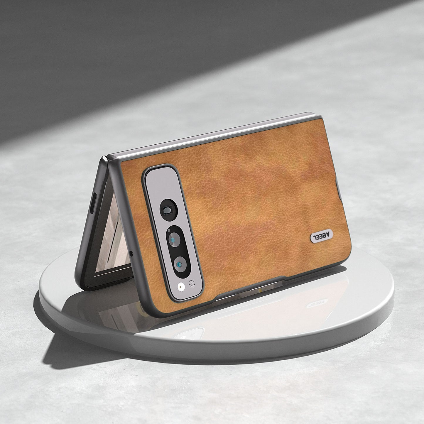 For-Google-Pixel-Fold-ABEEL-Retro-Litchi-Texture-PU-Phone-Case(Brown)