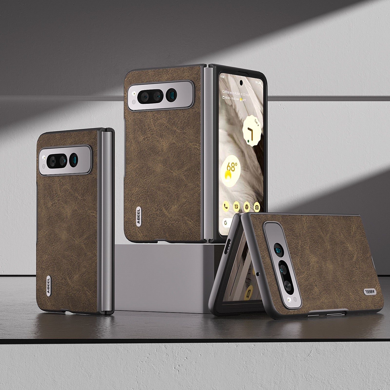 For-Google-Pixel-Fold-ABEEL-Dream-Litchi-Texture-PU-Phone-Case(Khaki)