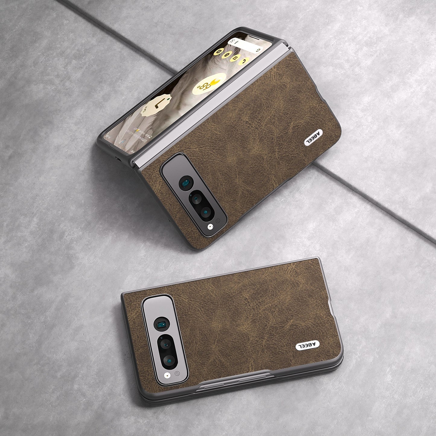For-Google-Pixel-Fold-ABEEL-Dream-Litchi-Texture-PU-Phone-Case(Khaki)
