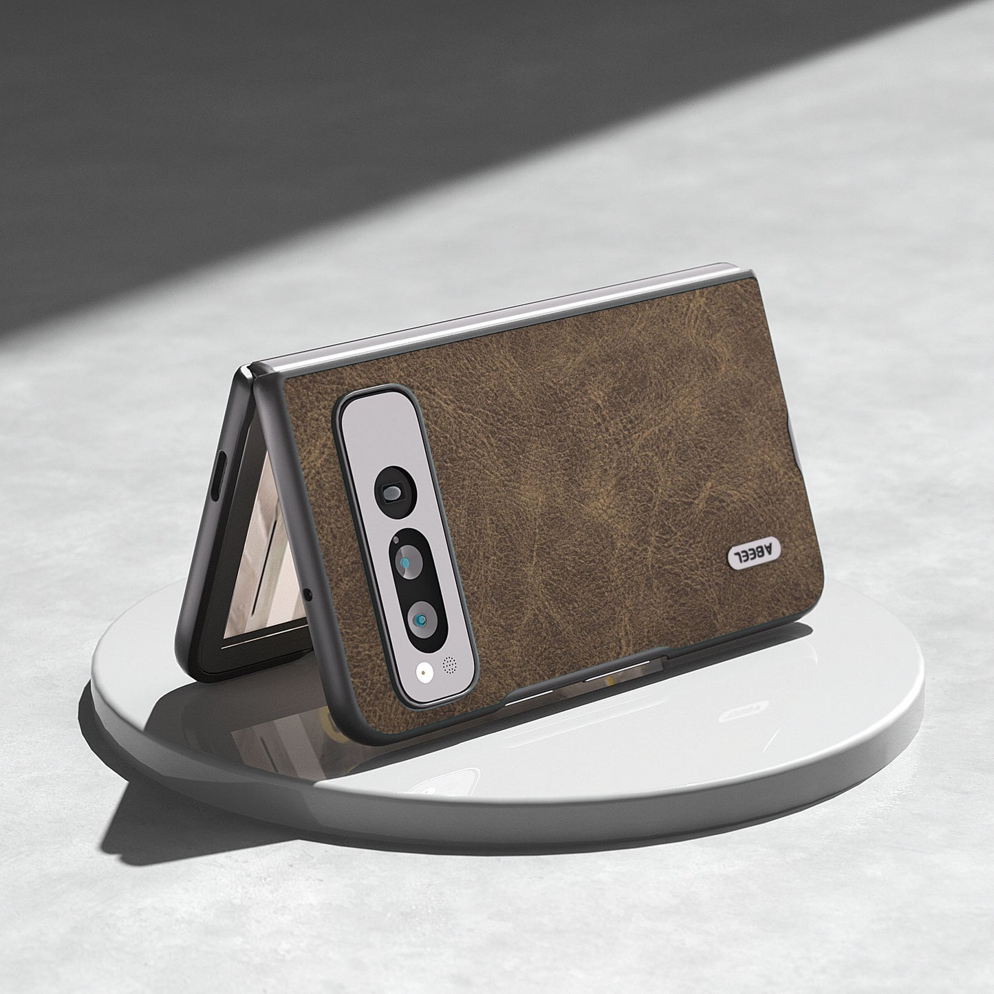For-Google-Pixel-Fold-ABEEL-Dream-Litchi-Texture-PU-Phone-Case(Khaki)