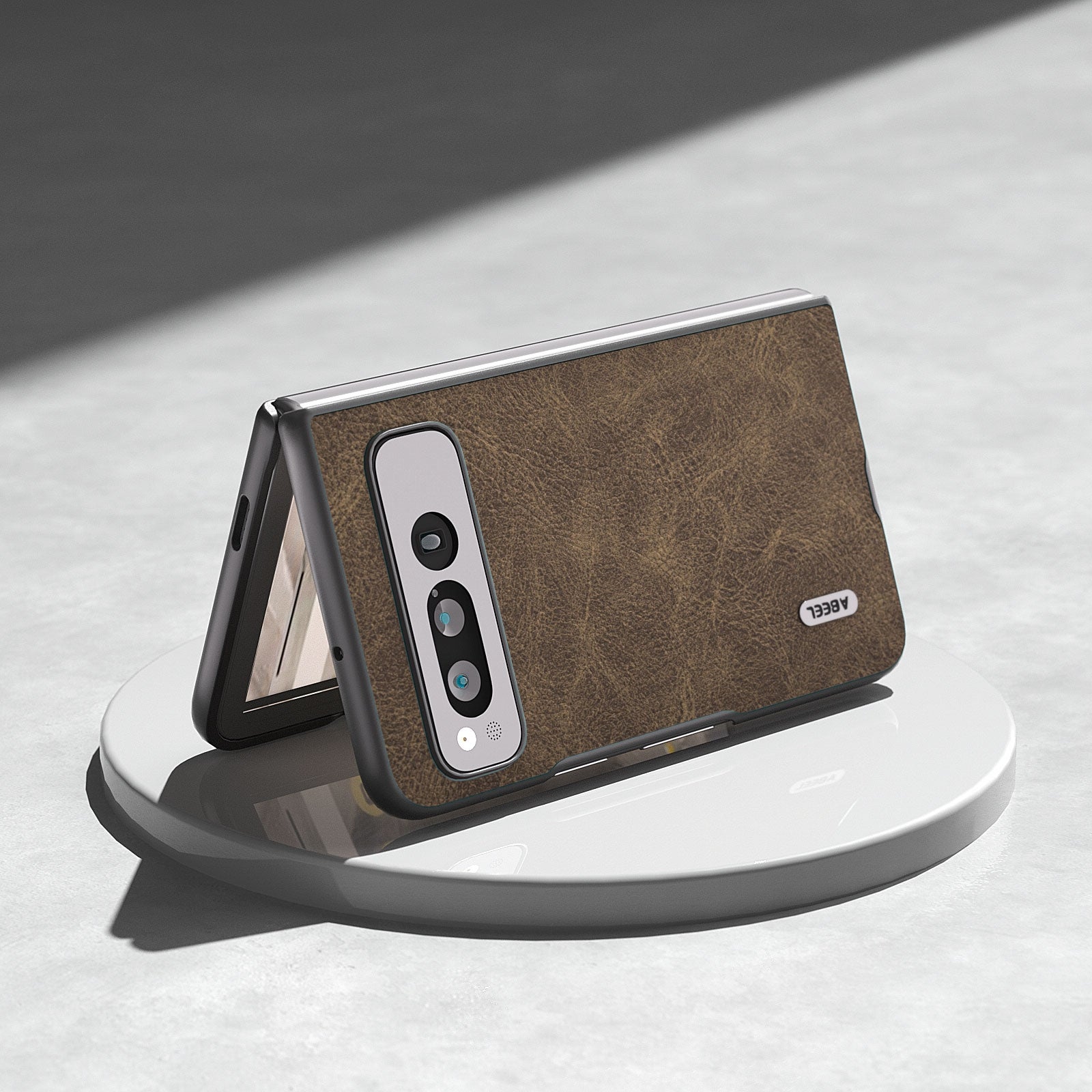 For-Google-Pixel-Fold-ABEEL-Dream-Litchi-Texture-PU-Phone-Case(Khaki)