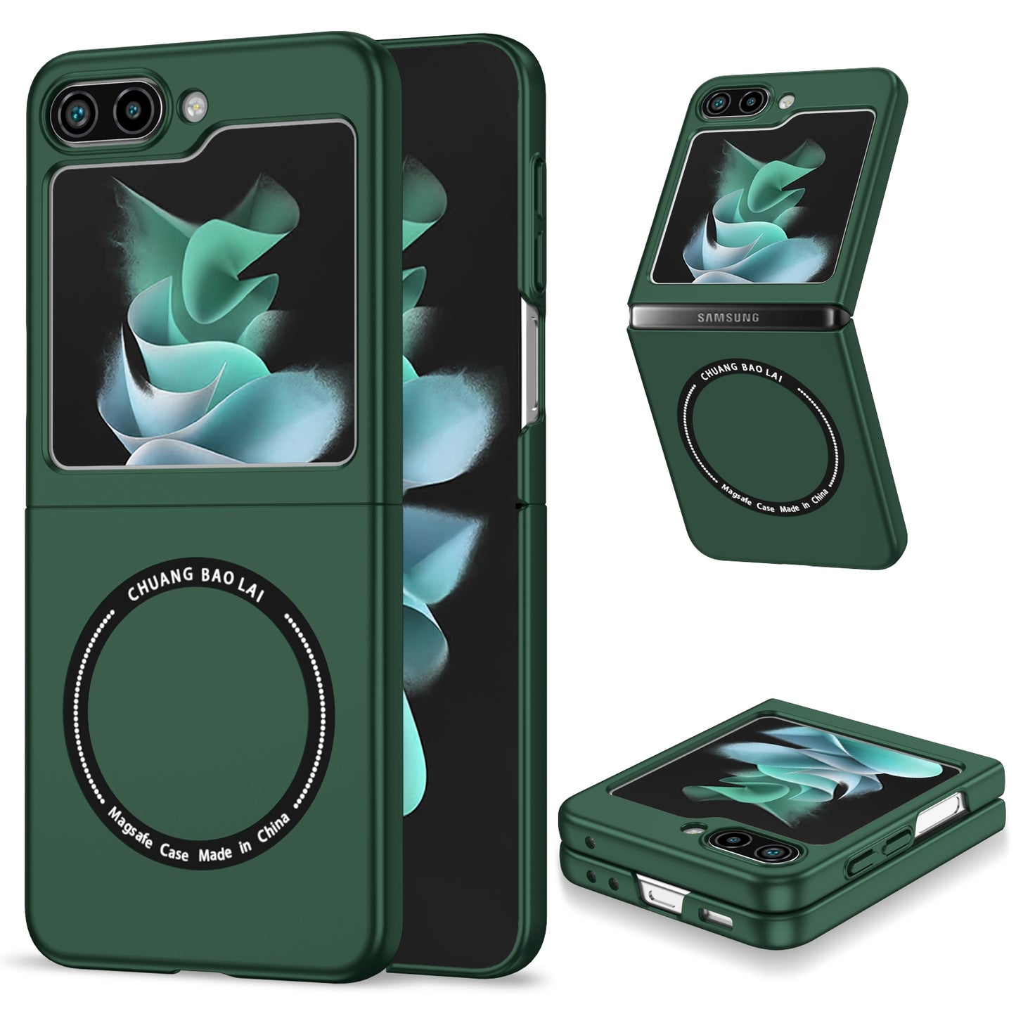 For-Samsung-Galaxy-Z-Flip5-5G-Magsafe-Magnetic-Folding-PC-Phone-Case(Green)