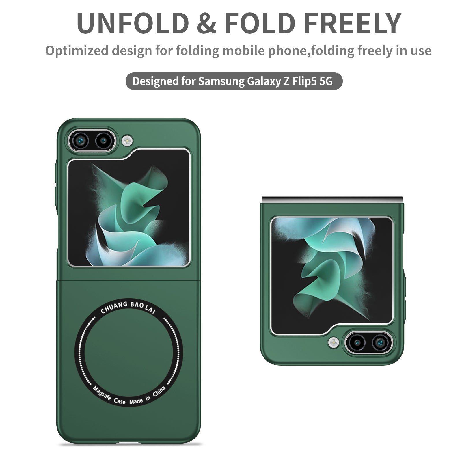 For-Samsung-Galaxy-Z-Flip5-5G-Magsafe-Magnetic-Folding-PC-Phone-Case(Green)