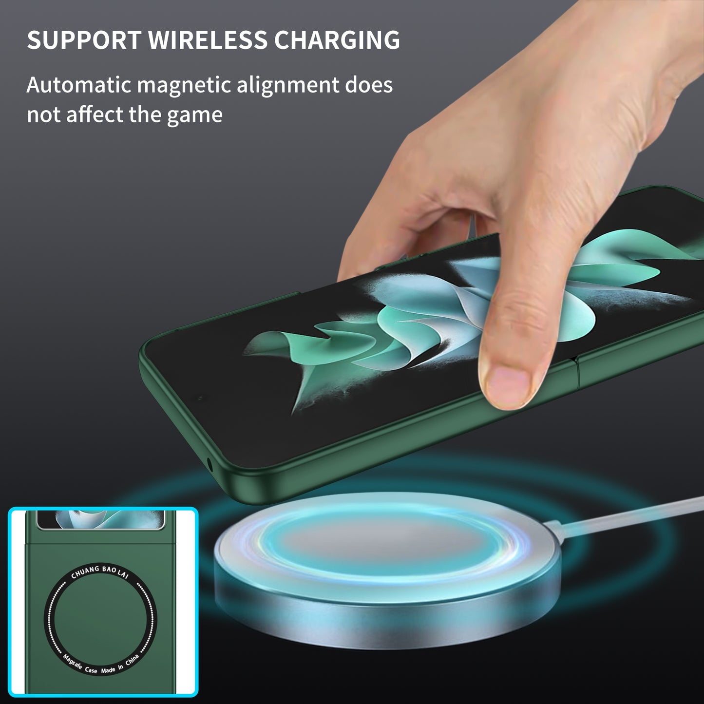 For-Samsung-Galaxy-Z-Flip5-5G-Magsafe-Magnetic-Folding-PC-Phone-Case(Green)