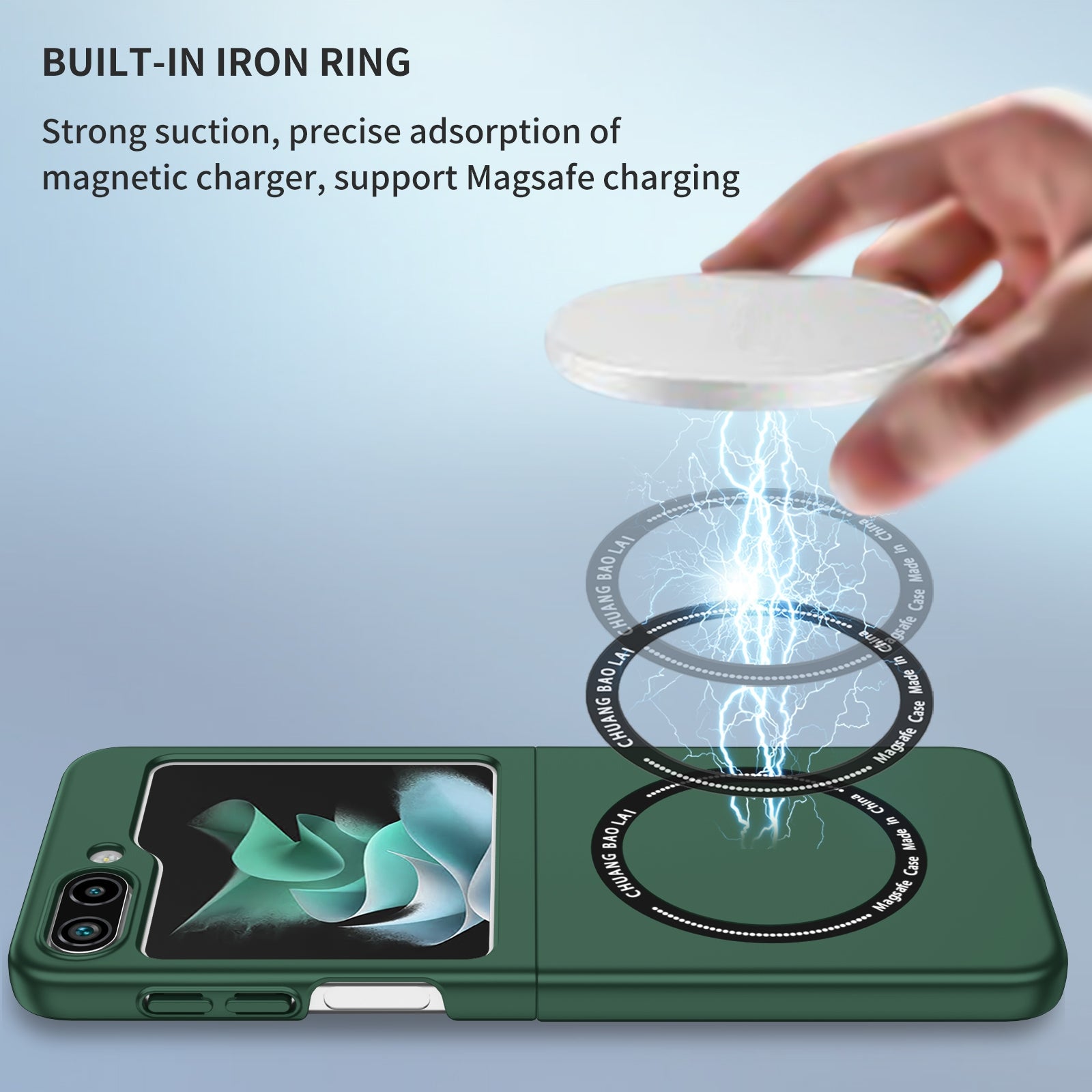 For-Samsung-Galaxy-Z-Flip5-5G-Magsafe-Magnetic-Folding-PC-Phone-Case(Green)