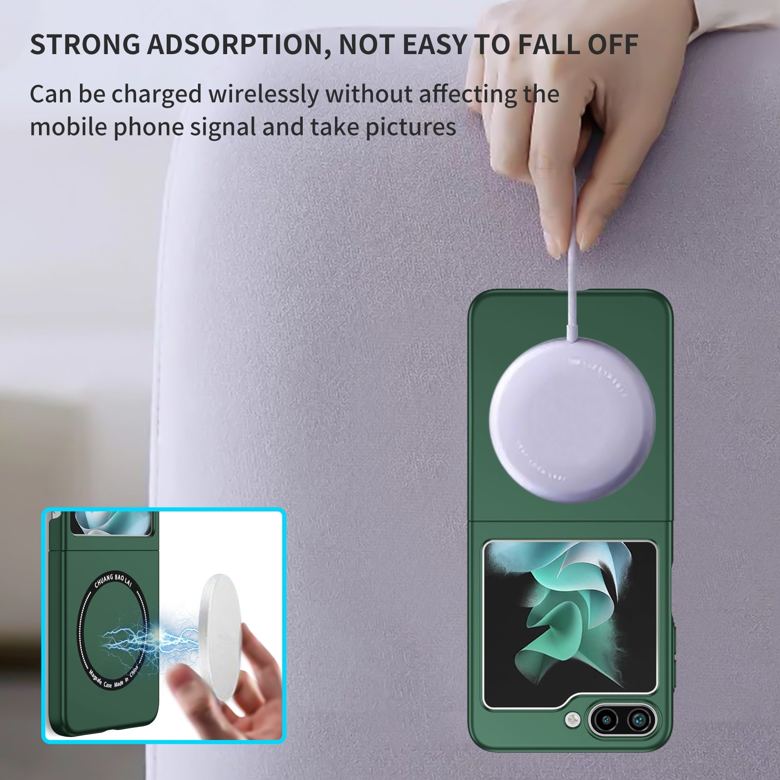 For-Samsung-Galaxy-Z-Flip5-5G-Magsafe-Magnetic-Folding-PC-Phone-Case(Green)