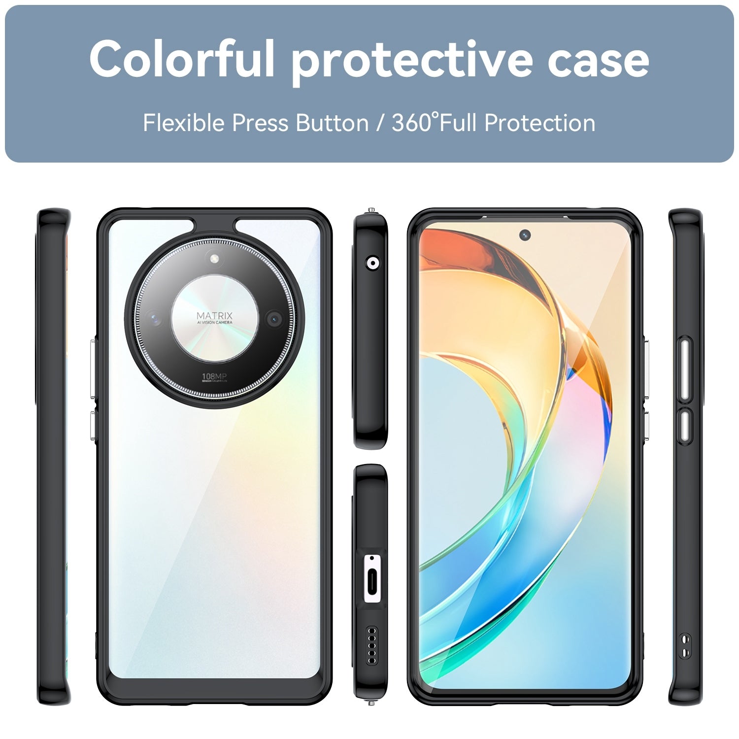 For-Honor-Magic6-Lite-5G-Colorful-Series-Acrylic-Hybrid-TPU-Phone-Case(Black)