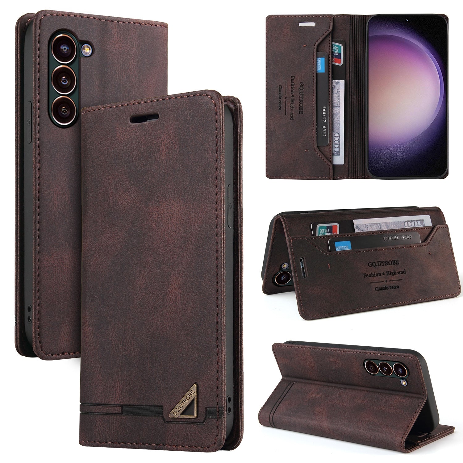 For-Samsung-Galaxy-S24-5G-Skin-Feel-Anti-theft-Brush-Horizontal-Flip-Leather-Case-with-Holder(Brown)