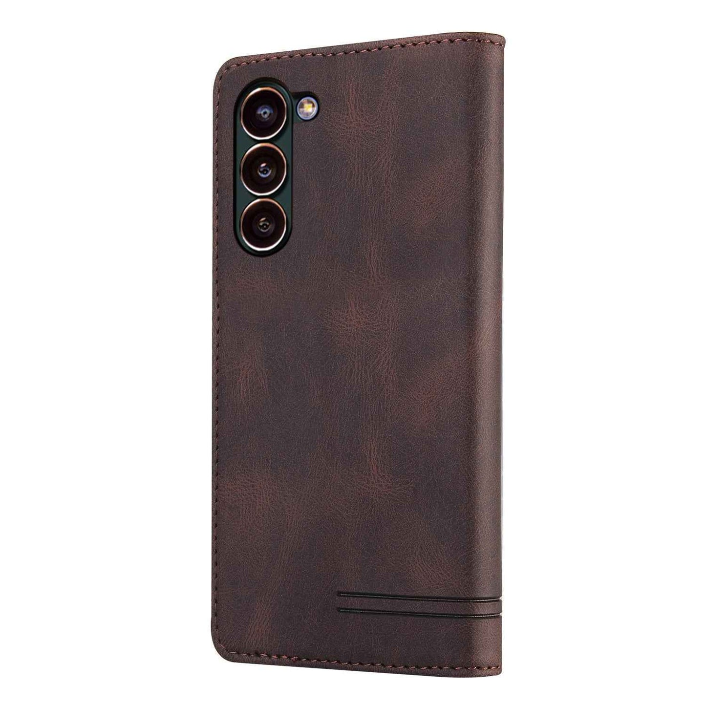 For-Samsung-Galaxy-S24-5G-Skin-Feel-Anti-theft-Brush-Horizontal-Flip-Leather-Case-with-Holder(Brown)