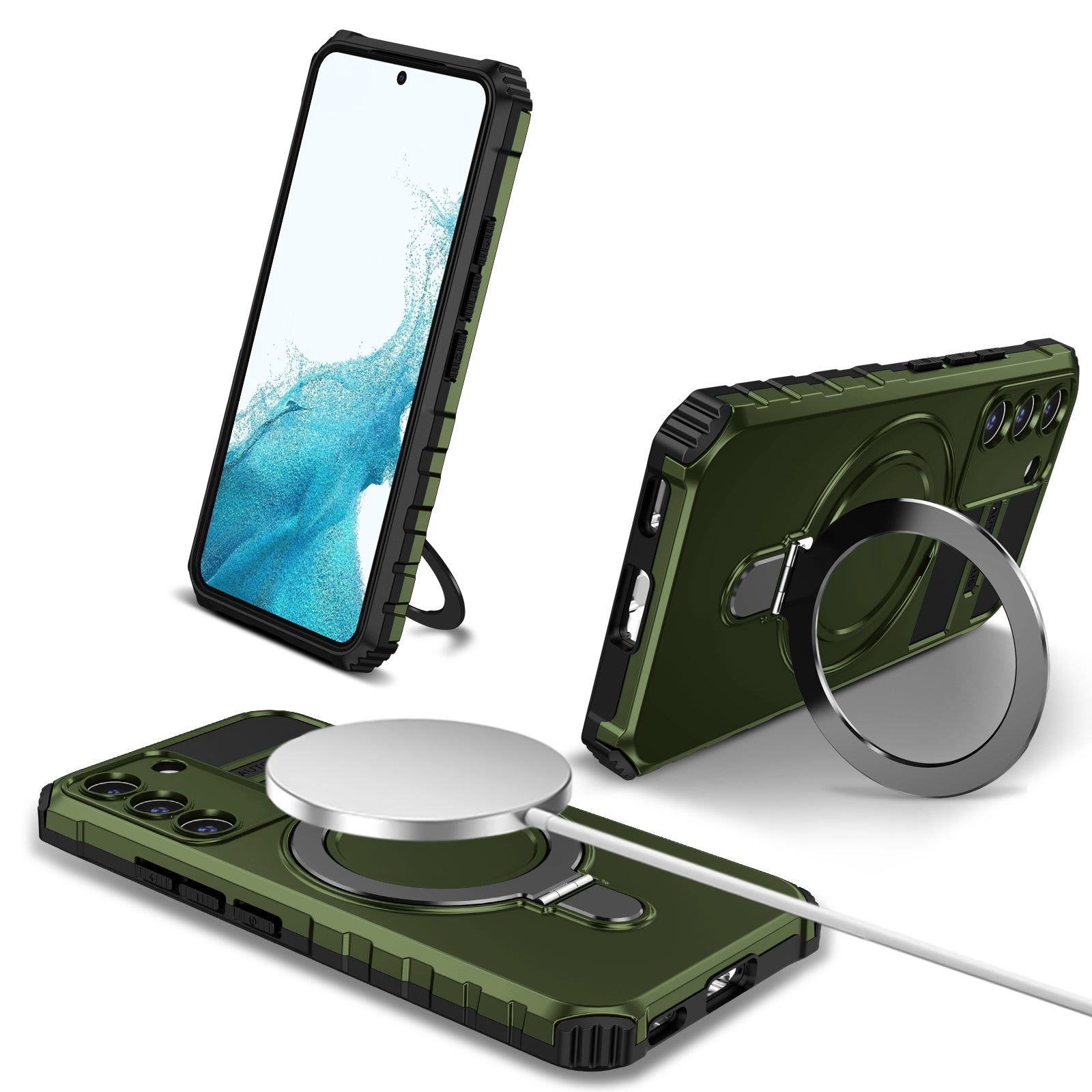 For-Samsung-Galaxy-S22-5G-MagSafe-Magnetic-Holder-Phone-Case(Green)