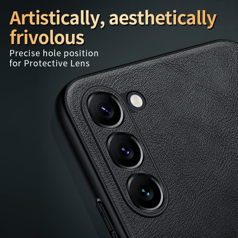 For-Samsung-Galaxy-S24-5G-SULADA-Shockproof-TPU-Hybrid-Handmade-Leather-Phone-Case(Brown)