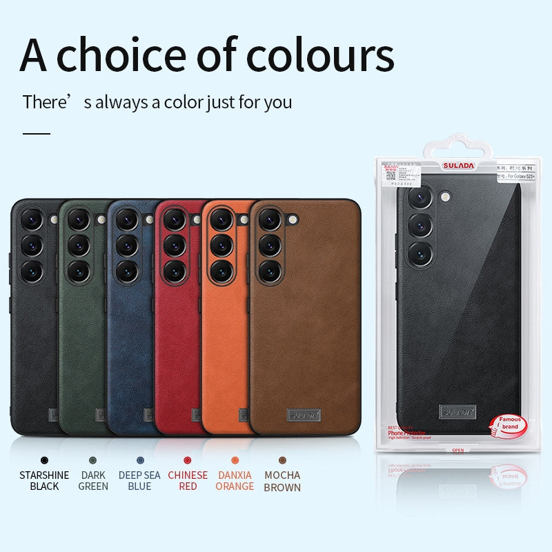 For-Samsung-Galaxy-S24-5G-SULADA-Shockproof-TPU-Hybrid-Handmade-Leather-Phone-Case(Brown)
