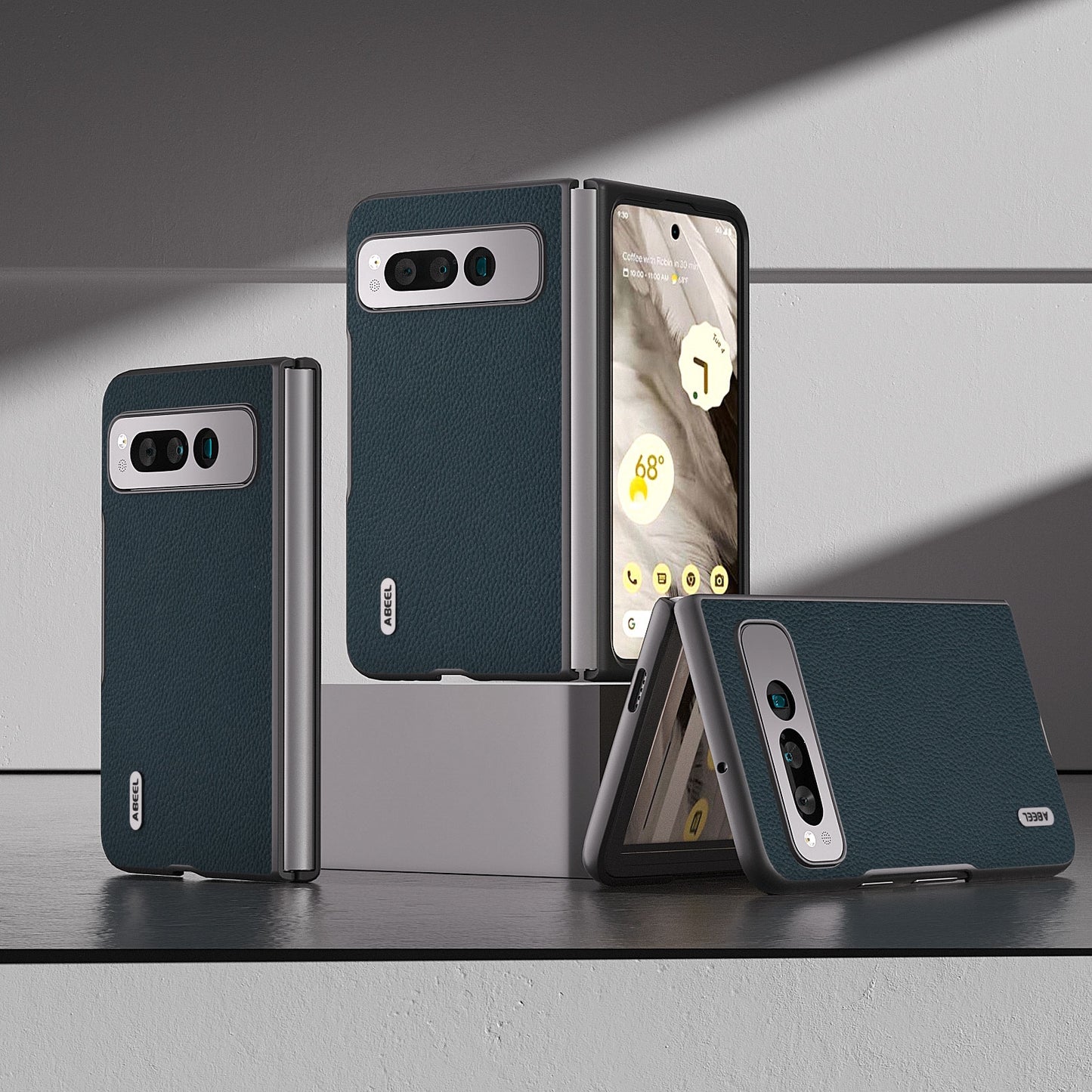 For-Google-Pixel-Fold-ABEEL-Genuine-Leather-+-PC-Litchi-Texture-Phone-Case(Green)