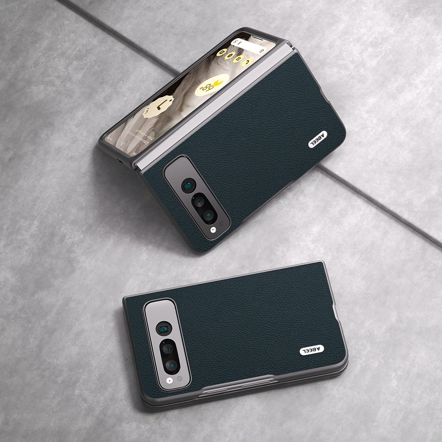 For-Google-Pixel-Fold-ABEEL-Genuine-Leather-+-PC-Litchi-Texture-Phone-Case(Green)