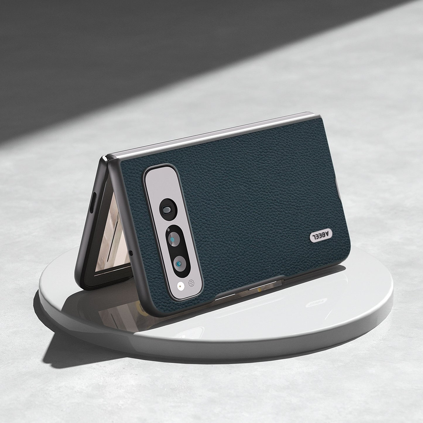 For-Google-Pixel-Fold-ABEEL-Genuine-Leather-+-PC-Litchi-Texture-Phone-Case(Green)