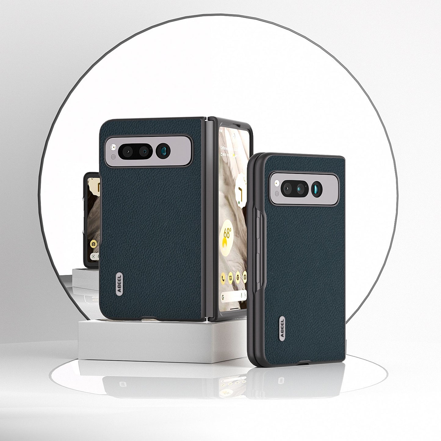 For-Google-Pixel-Fold-ABEEL-Genuine-Leather-+-PC-Litchi-Texture-Phone-Case(Green)