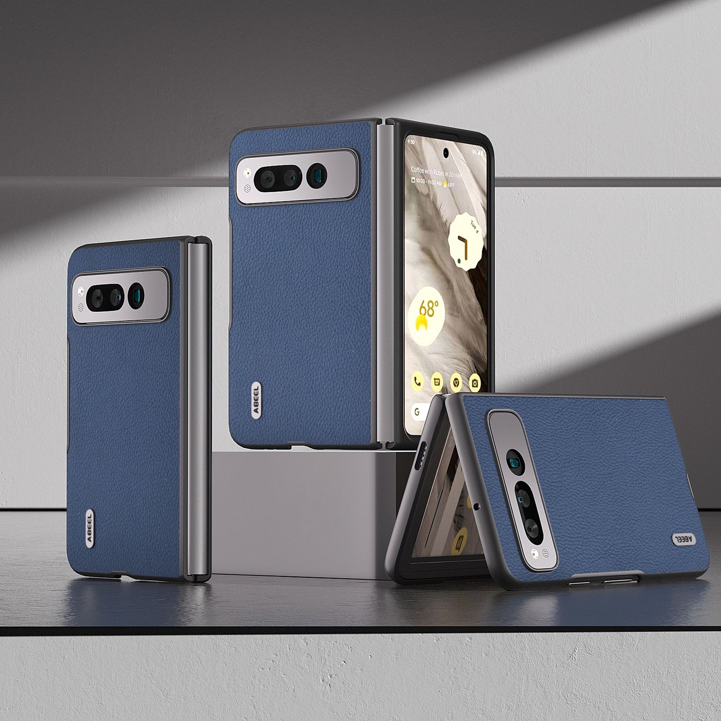 For-Google-Pixel-Fold-ABEEL-Genuine-Leather-+-PC-Litchi-Texture-Phone-Case(Blue)