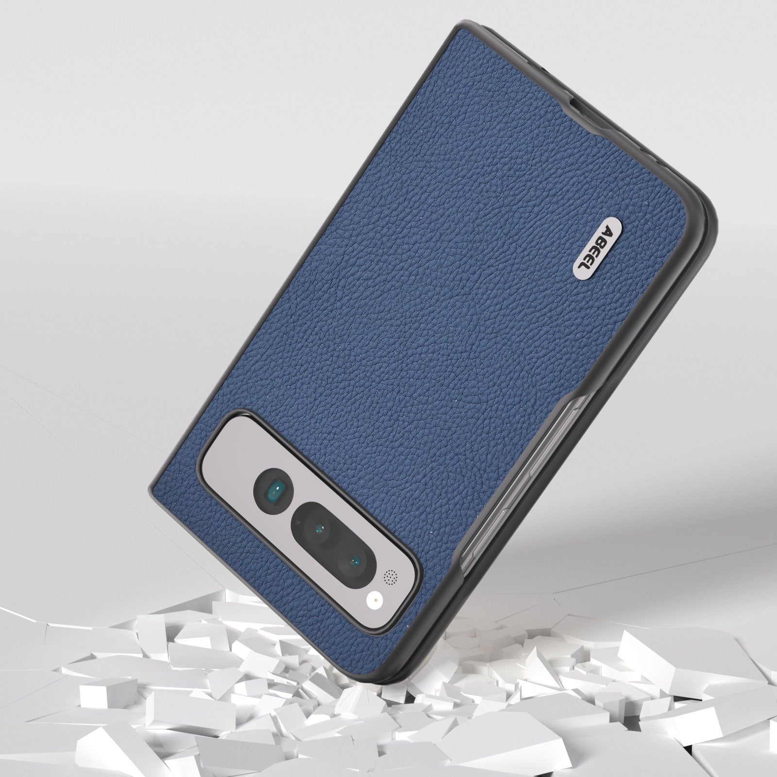 For-Google-Pixel-Fold-ABEEL-Genuine-Leather-+-PC-Litchi-Texture-Phone-Case(Blue)