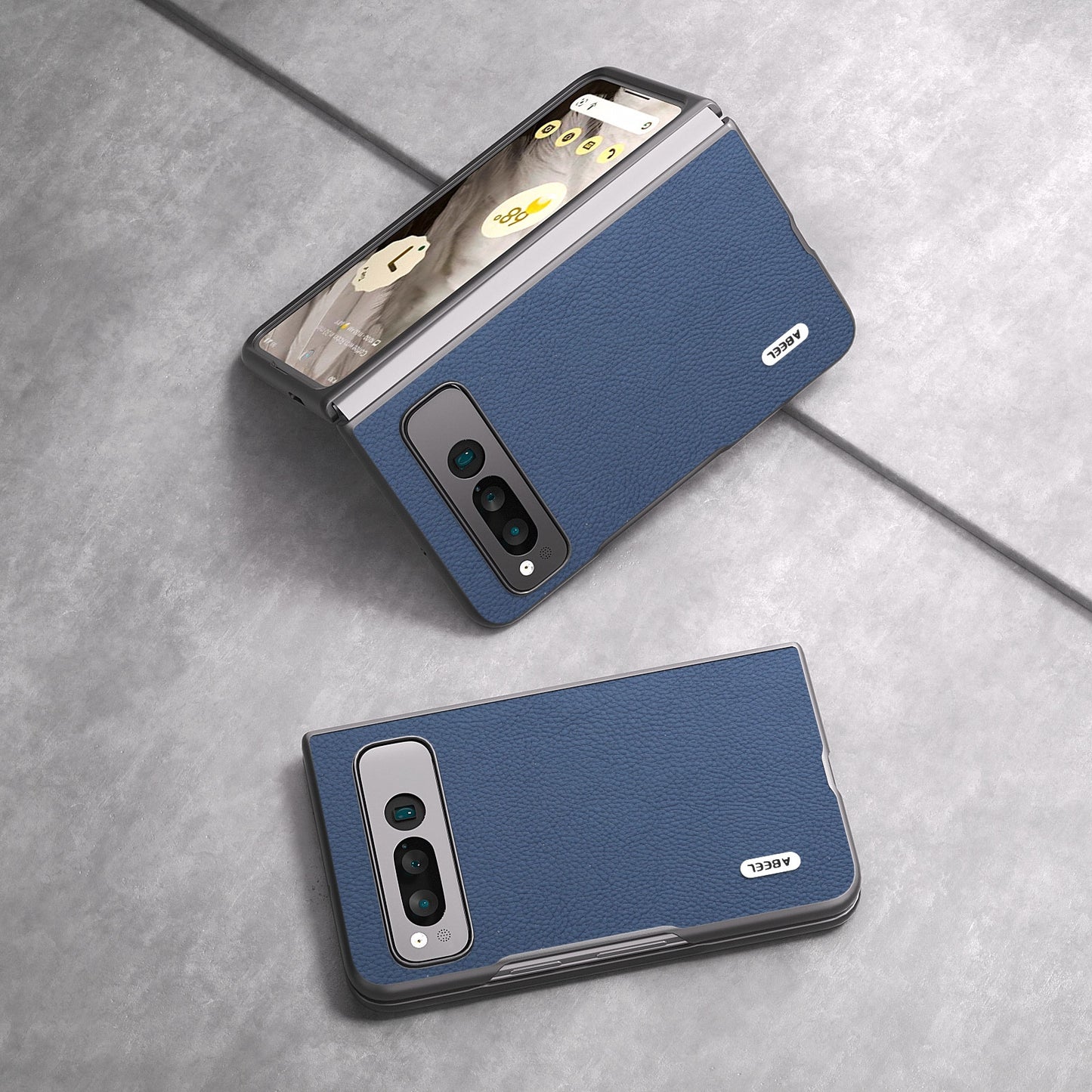 For-Google-Pixel-Fold-ABEEL-Genuine-Leather-+-PC-Litchi-Texture-Phone-Case(Blue)
