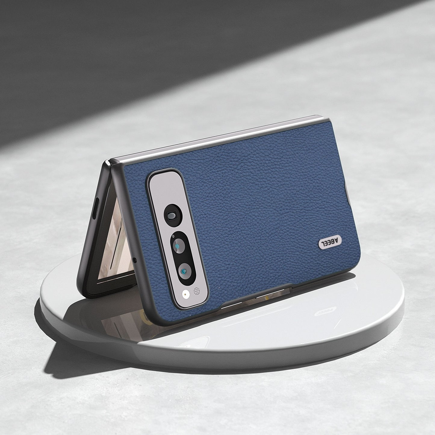 For-Google-Pixel-Fold-ABEEL-Genuine-Leather-+-PC-Litchi-Texture-Phone-Case(Blue)