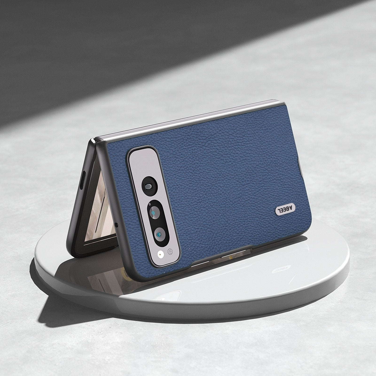 For-Google-Pixel-Fold-ABEEL-Genuine-Leather-+-PC-Litchi-Texture-Phone-Case(Blue)