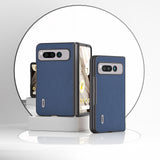 For-Google-Pixel-Fold-ABEEL-Genuine-Leather-+-PC-Litchi-Texture-Phone-Case(Blue)