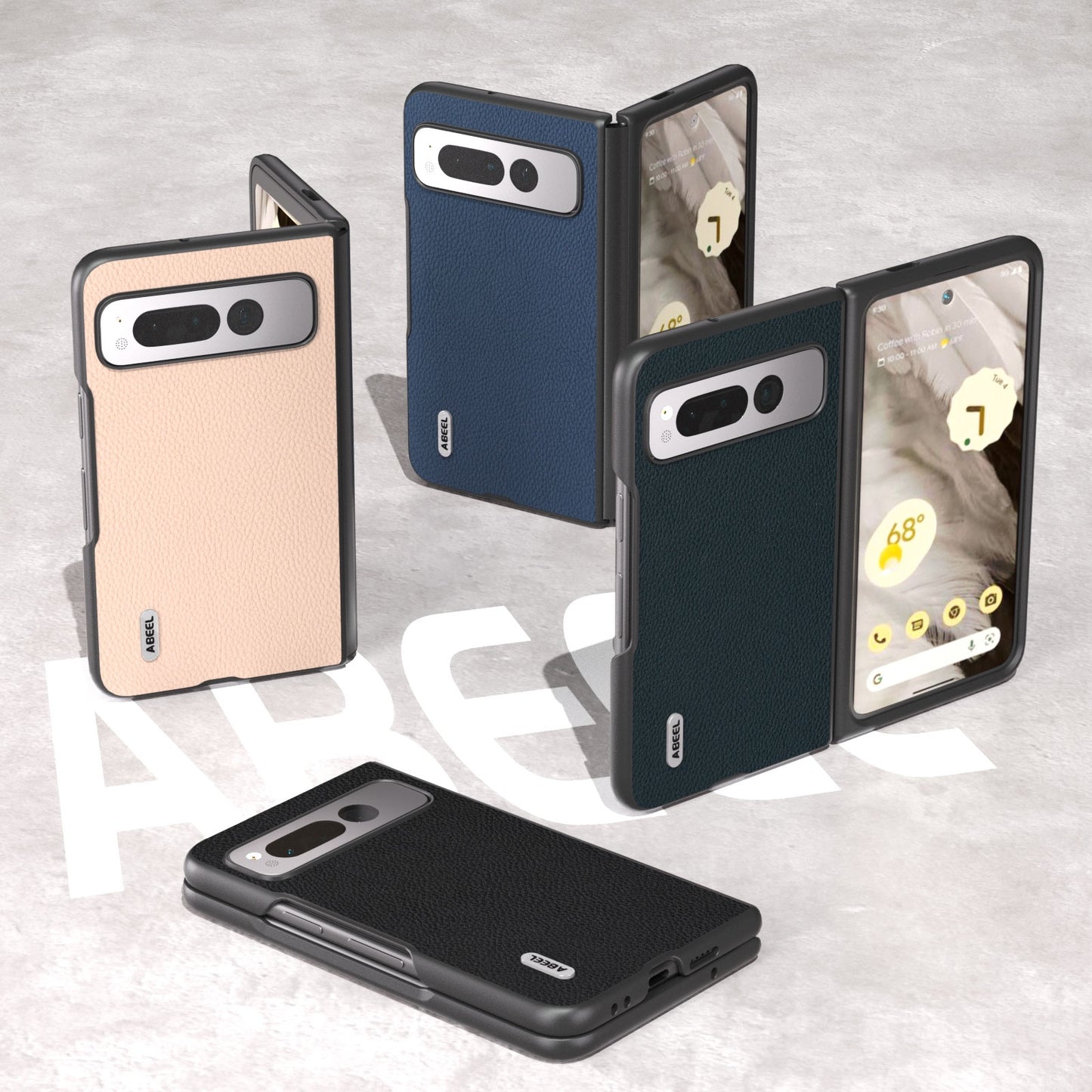 For-Google-Pixel-Fold-ABEEL-Genuine-Leather-+-PC-Litchi-Texture-Phone-Case(Blue)