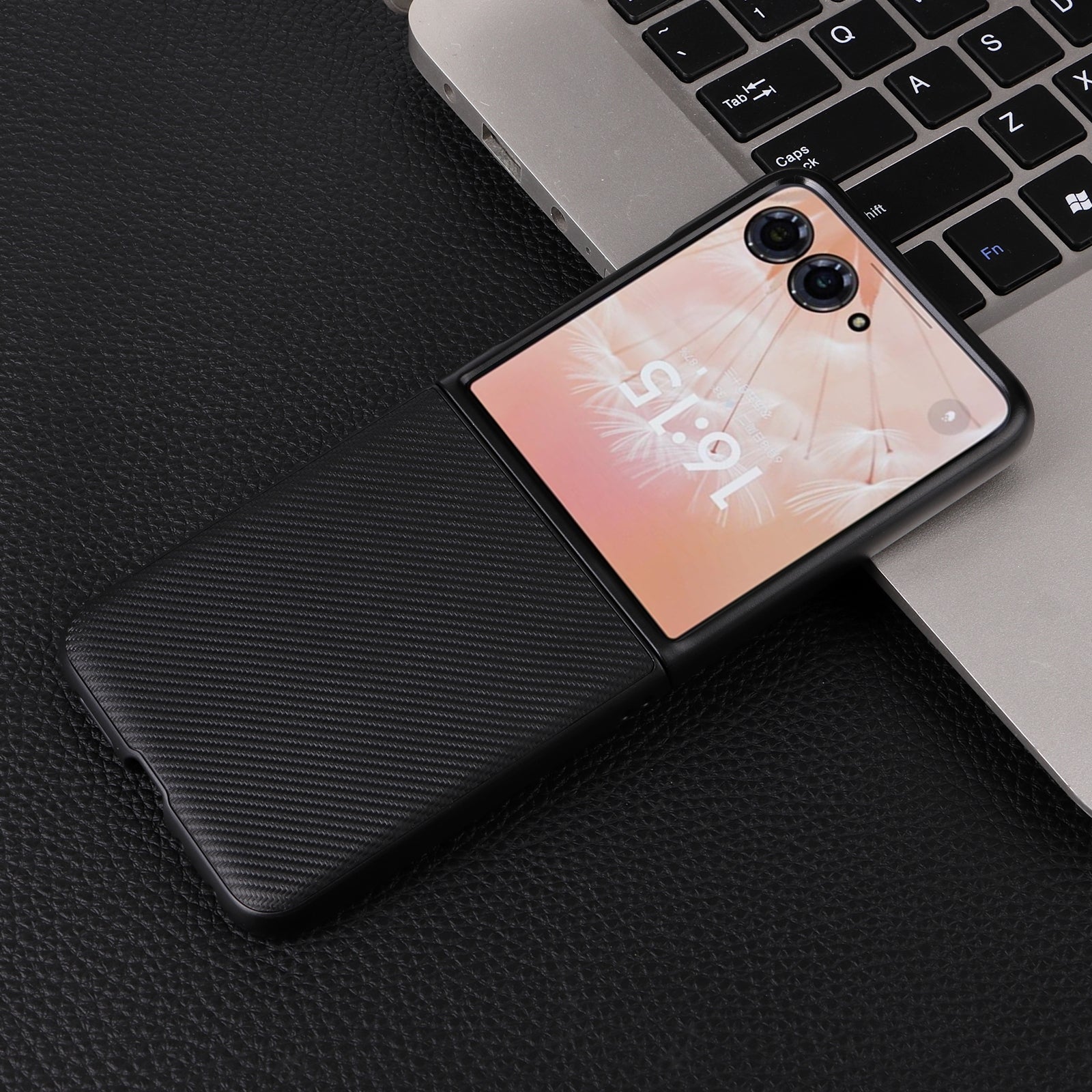 For-Motorola-Moto-Razr-50-Ultra-PU-Leather-PC-Phone-Case(Black)
