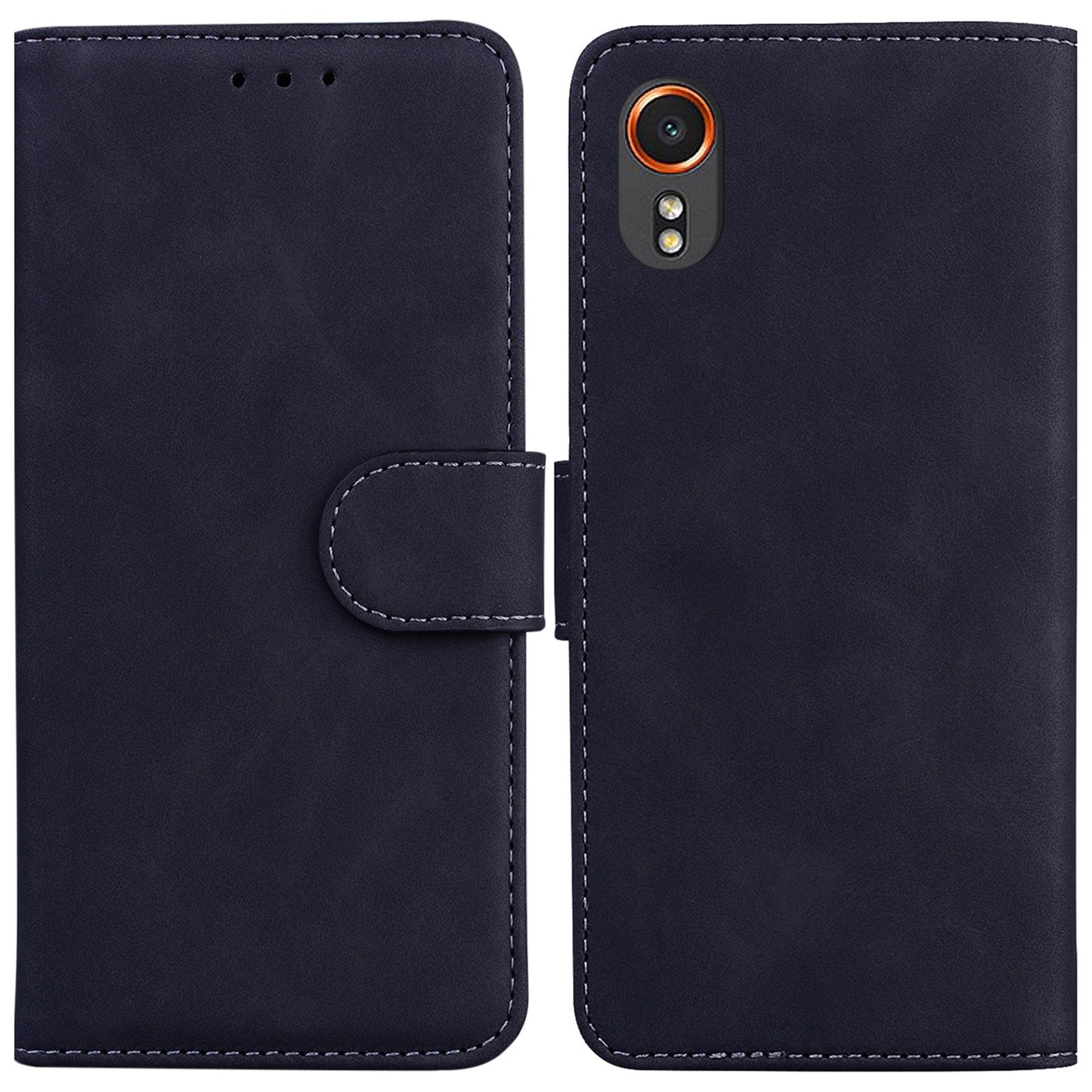 For-Samsung-Galaxy-Xcover7-Skin-Feel-Pure-Color-Flip-Leather-Phone-Case(Black)