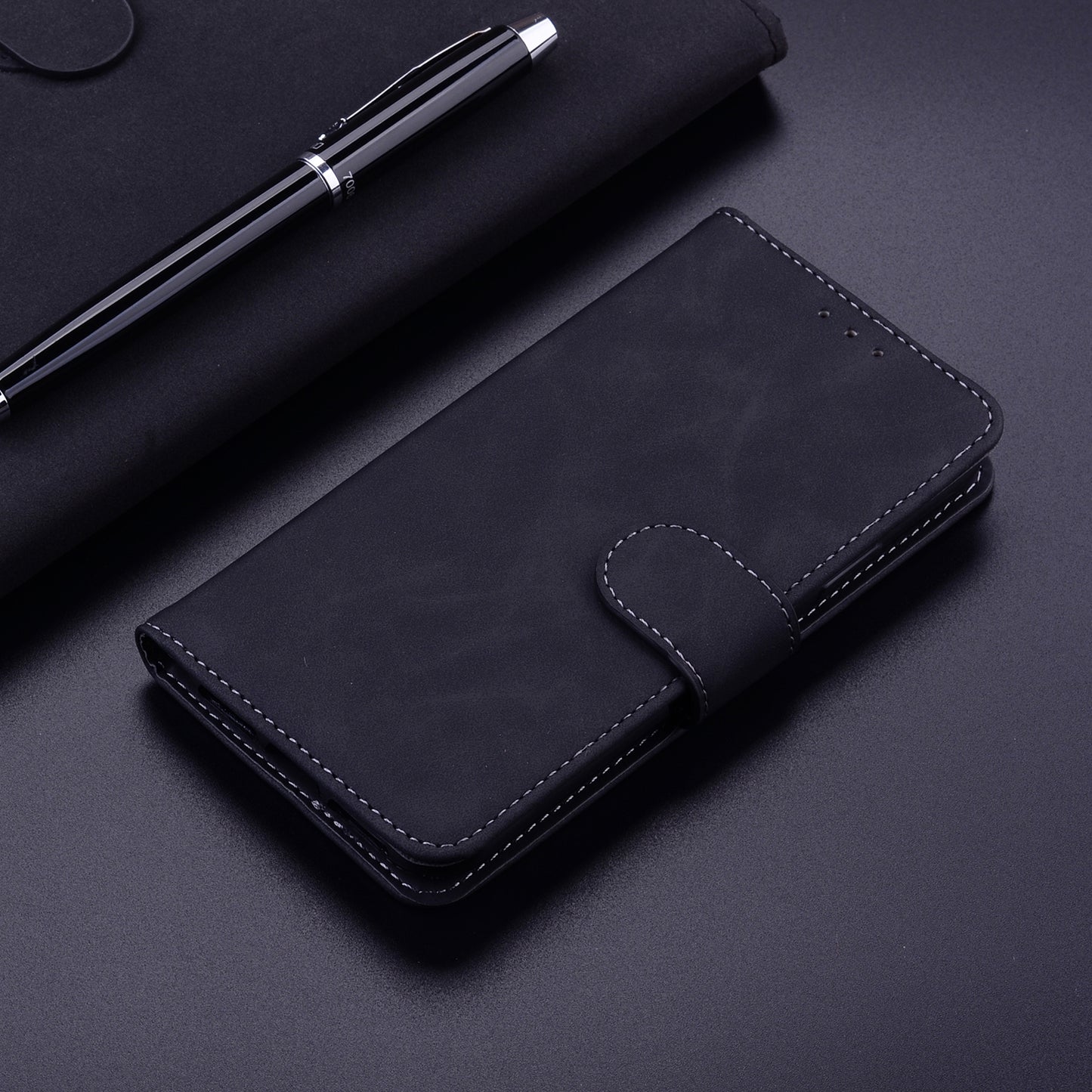 For-Samsung-Galaxy-Xcover7-Skin-Feel-Pure-Color-Flip-Leather-Phone-Case(Black)