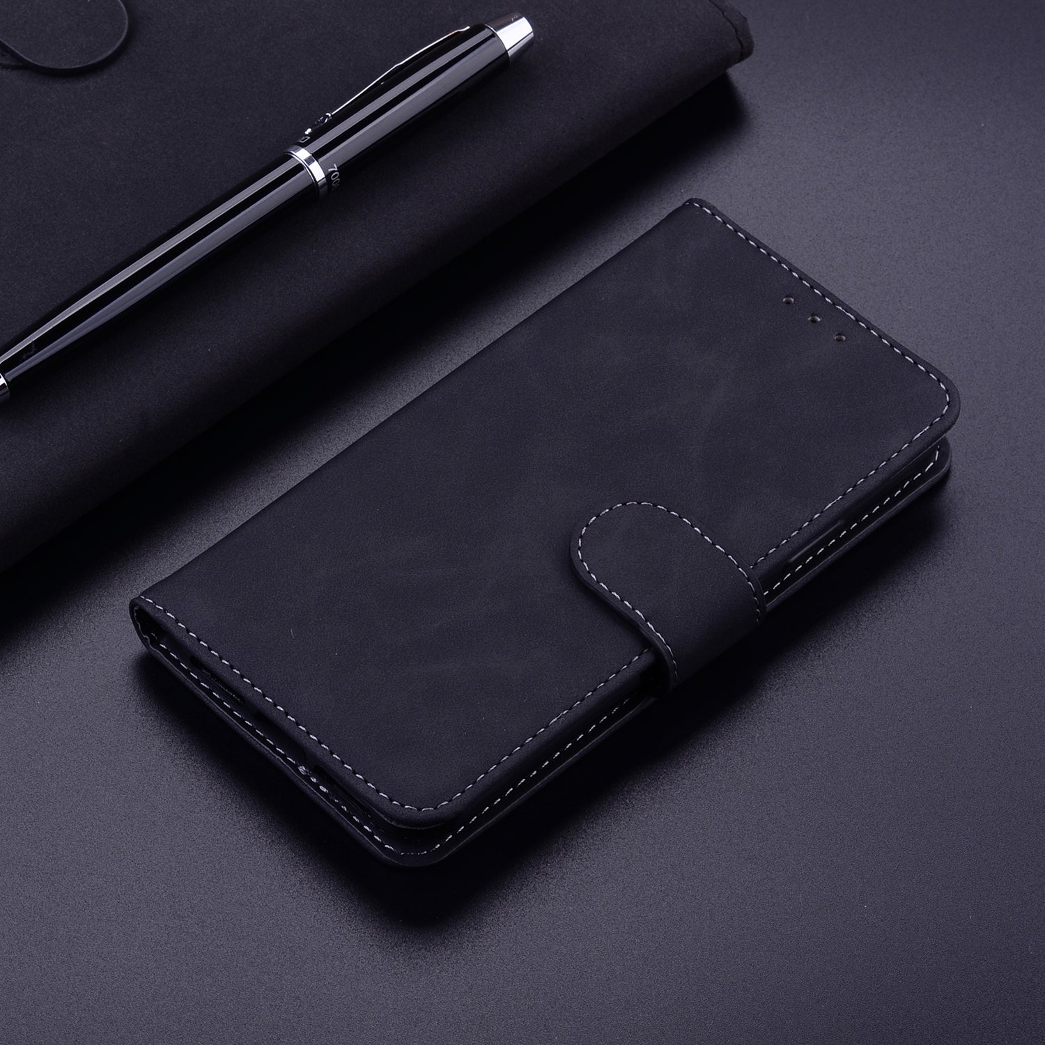 For-Samsung-Galaxy-Xcover7-Skin-Feel-Pure-Color-Flip-Leather-Phone-Case(Black)