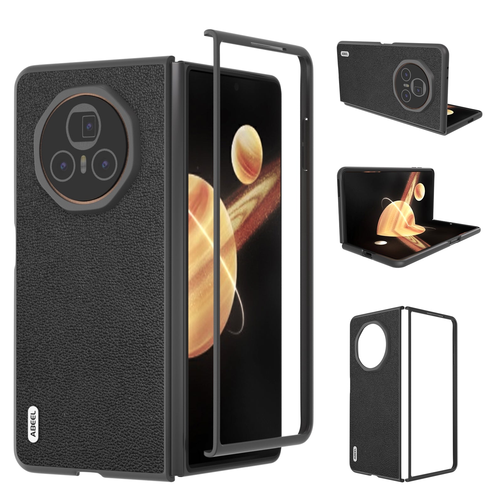 For-Honor-Magic-V3-ABEEL-Genuine-Leather-Luolai-Series-Phone-Case(Black)