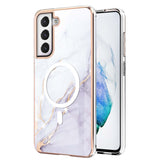 For-Samsung-Galaxy-S21-FE-5G-Marble-Pattern-Dual-side-IMD-Magsafe-TPU-Phone-Case(White-006)