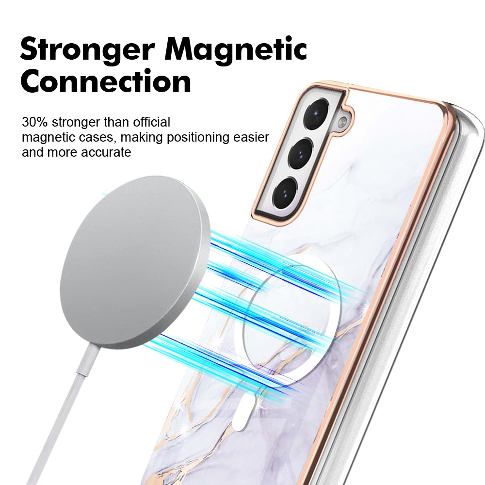 For-Samsung-Galaxy-S21-FE-5G-Marble-Pattern-Dual-side-IMD-Magsafe-TPU-Phone-Case(White-006)