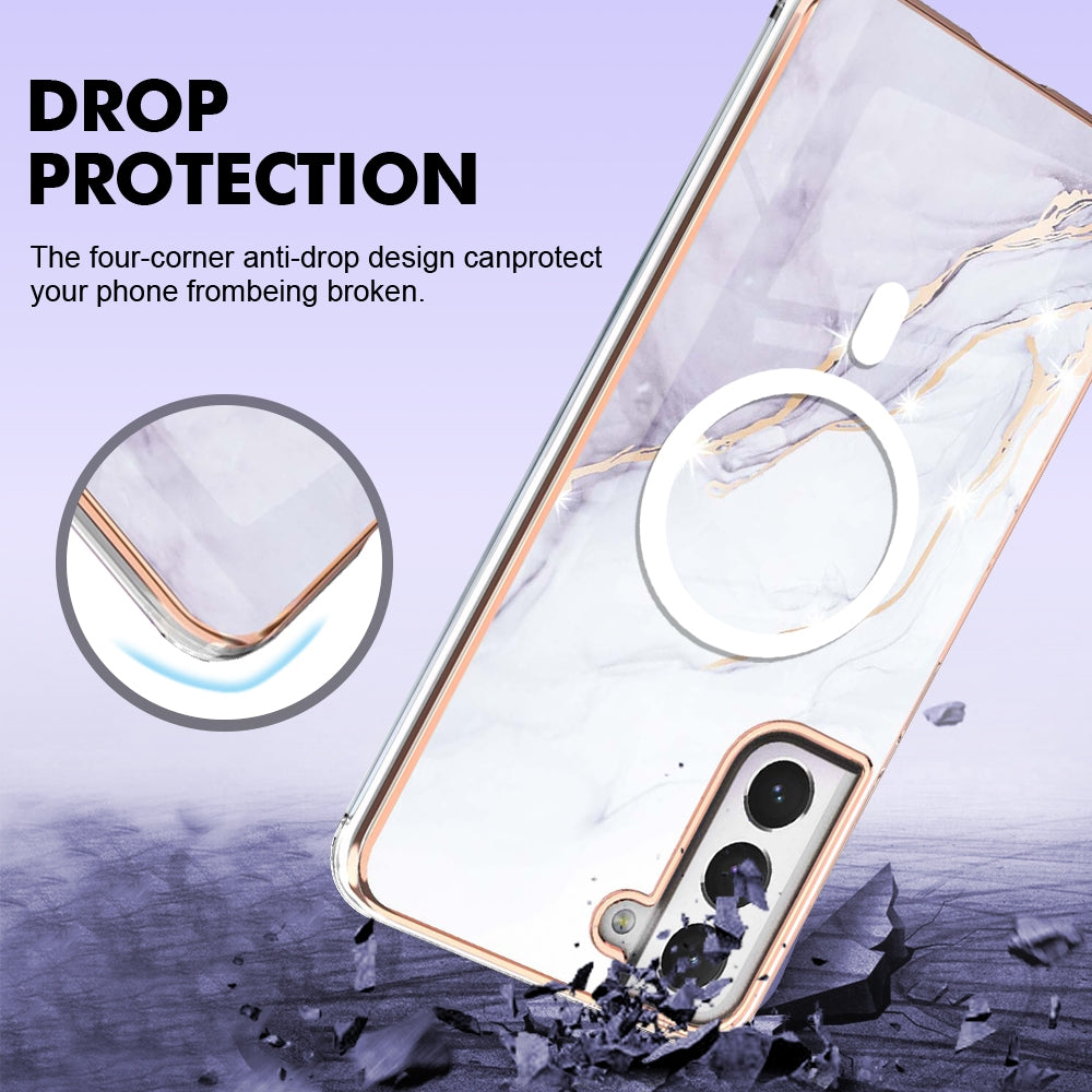 For-Samsung-Galaxy-S21-FE-5G-Marble-Pattern-Dual-side-IMD-Magsafe-TPU-Phone-Case(White-006)
